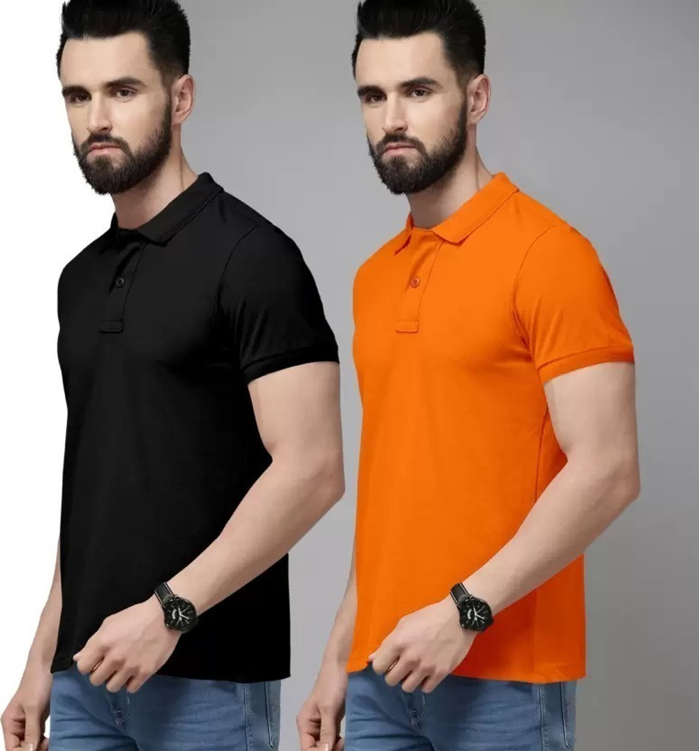 Image of balker merka Solid Men Polo Neck Black T-Shirt
