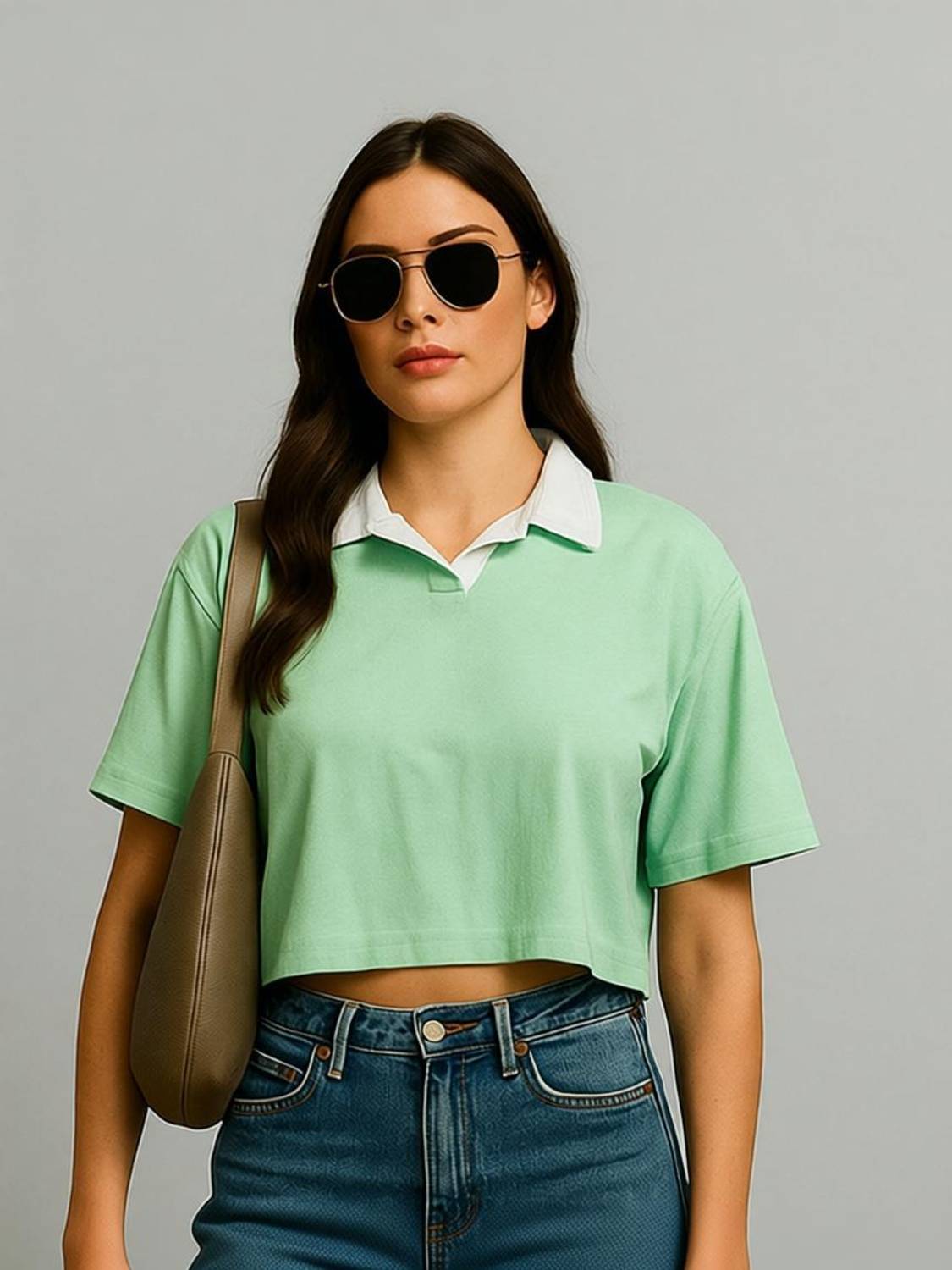 Adyavastram Solid Women Polo Neck Multicolor T-Shirt