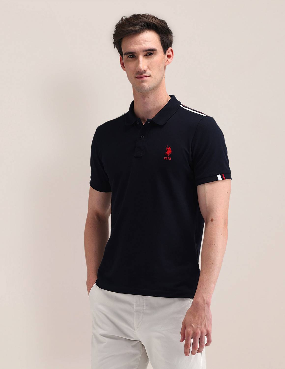 U.S. POLO ASSN. Solid Men Polo Neck Blue T-Shirt - Image 2