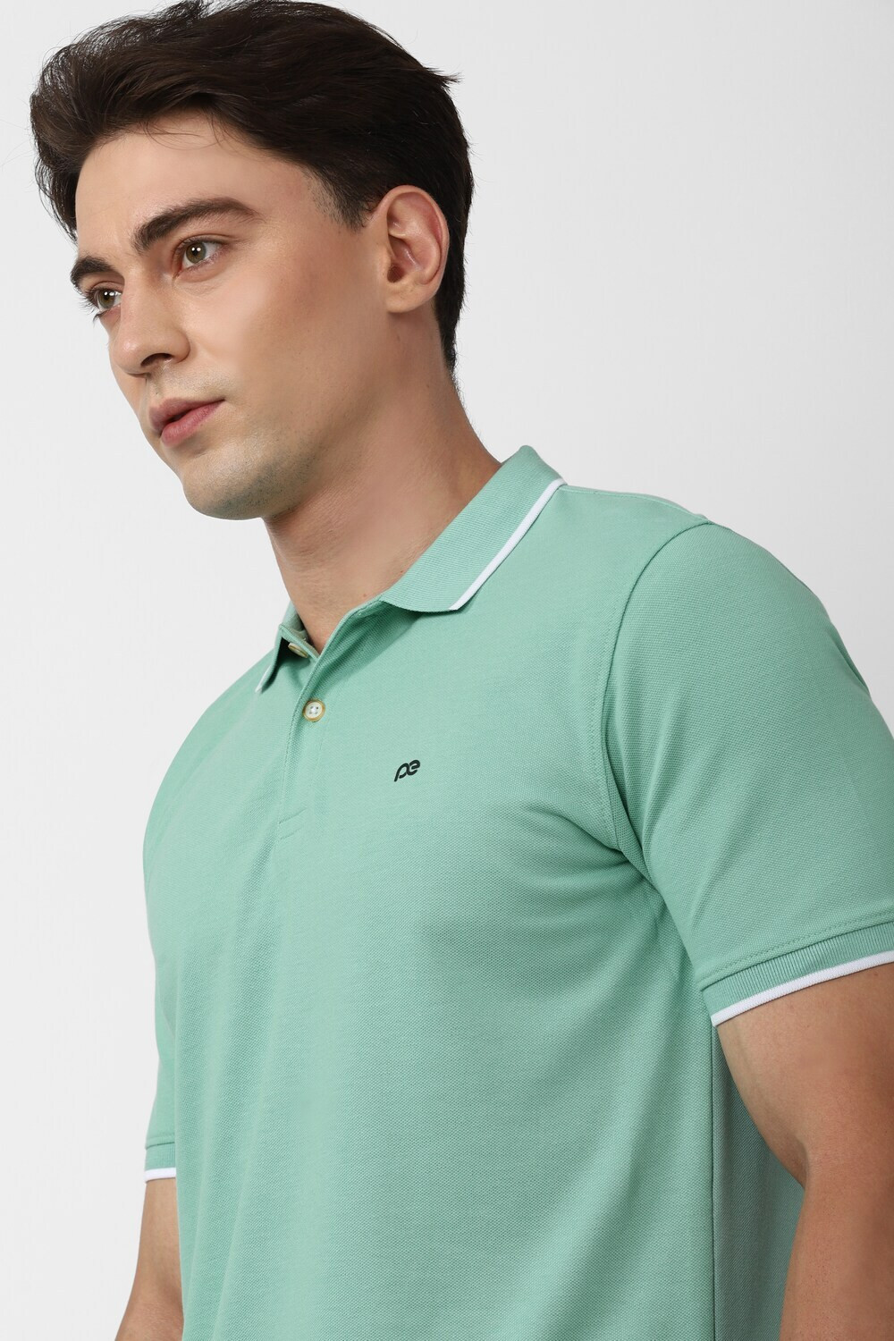 Image of PETER ENGLAND Solid Men Polo Neck Green T-Shirt