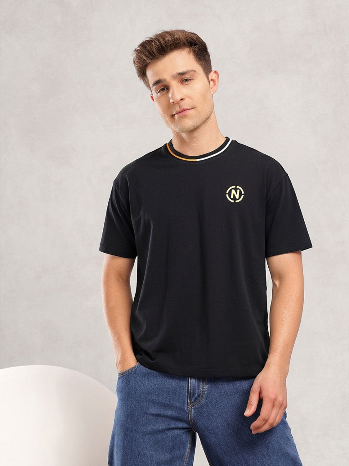 Image of NAUTICA Printed Men Round Neck Black T-Shirt