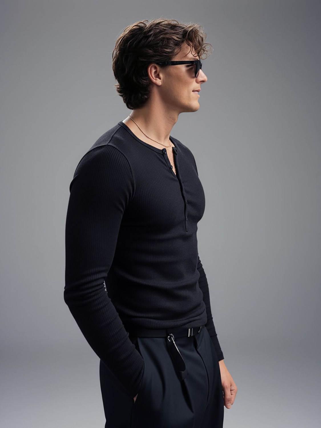 Image of FUGAZEE Solid Men Henley Neck Black T-Shirt
