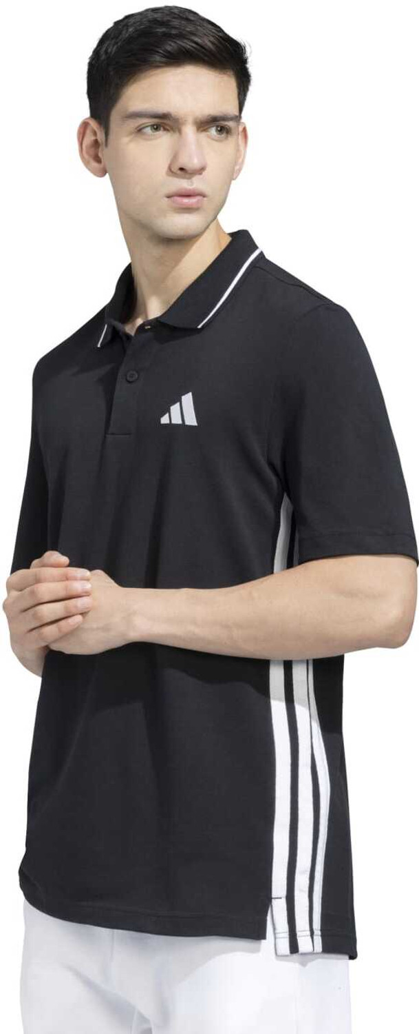 Image of ADIDAS Striped Men Polo Neck Black T-Shirt