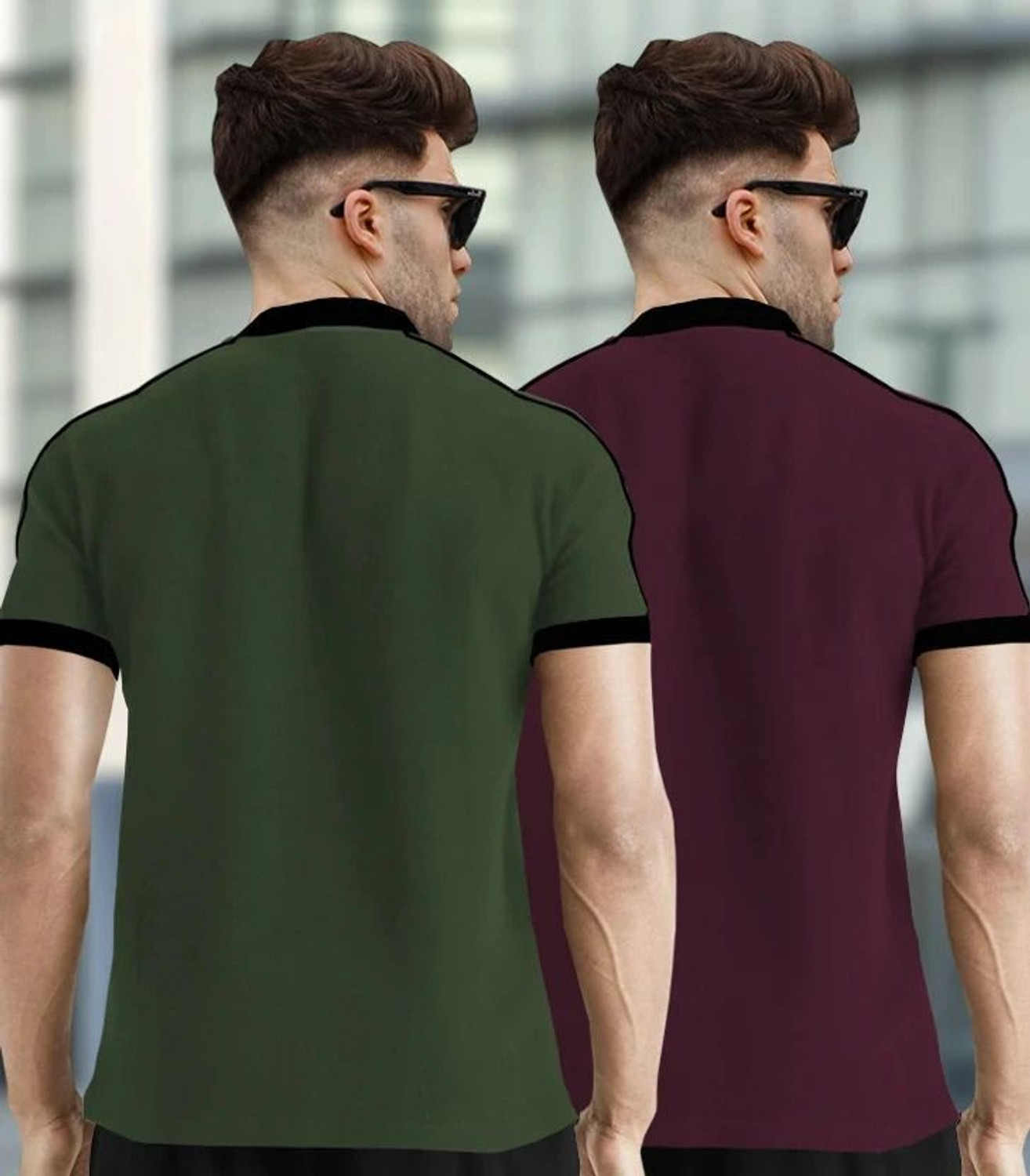 Image of TRIPR Solid Men Mandarin Collar Multicolor T-Shirt