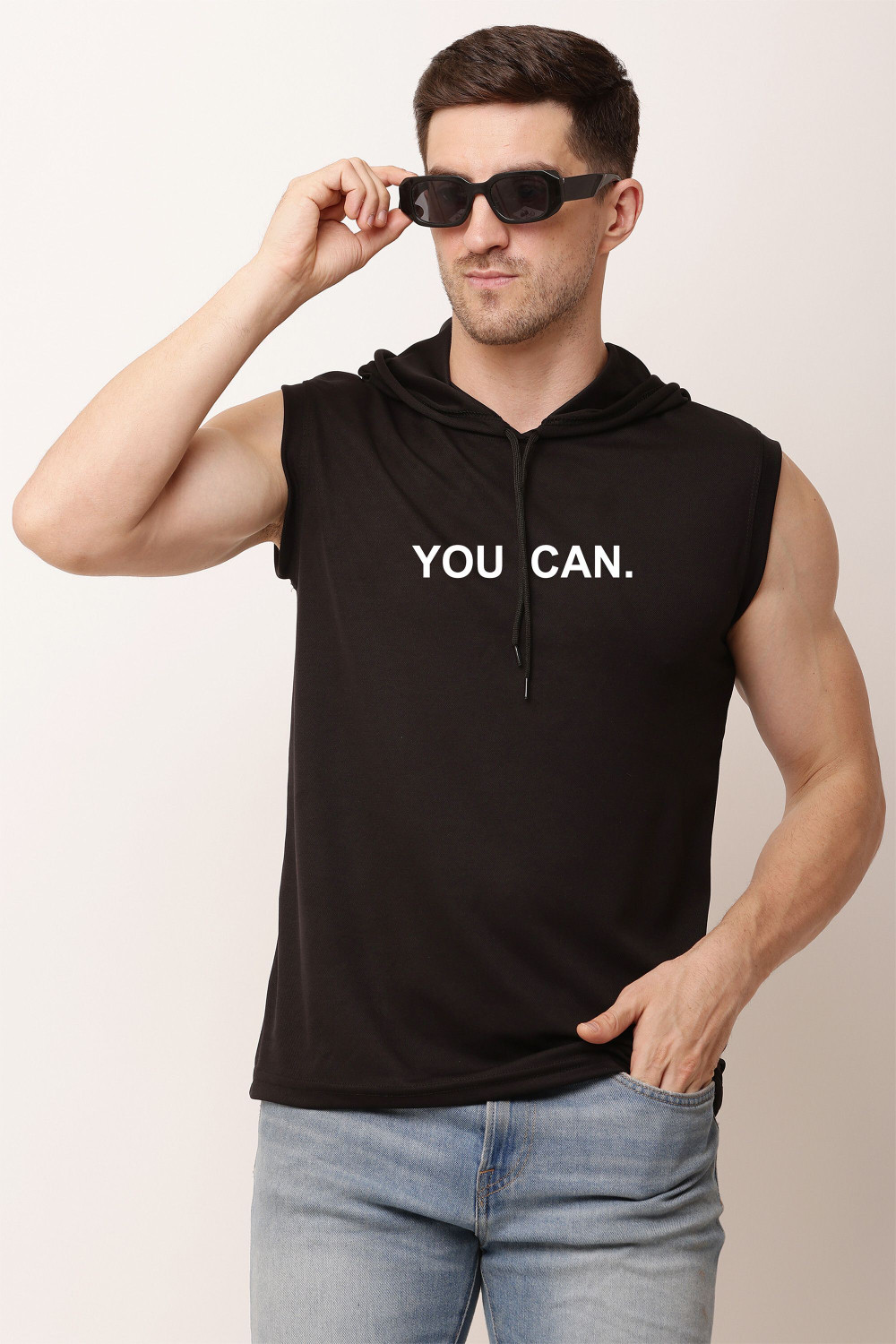Image of Mundali Printed Men Hooded Neck Black T-Shirt