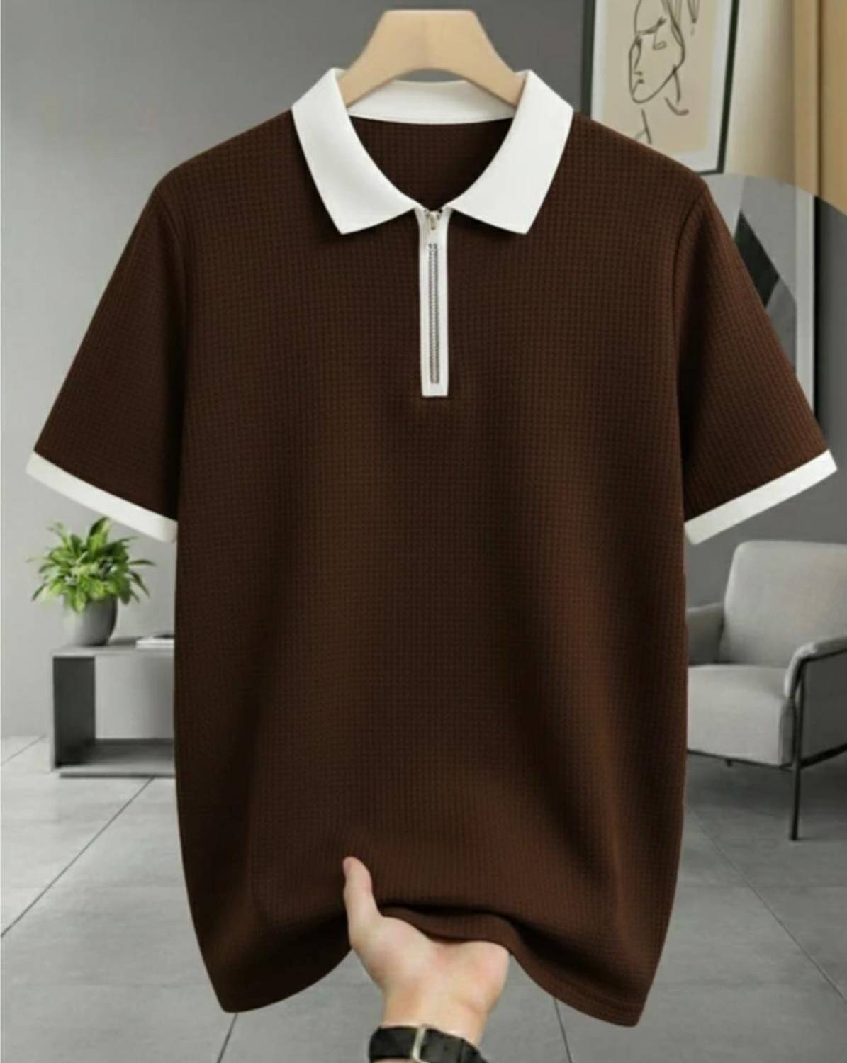 ynam Men Polo Neck Brown T-Shirt - Image 1
