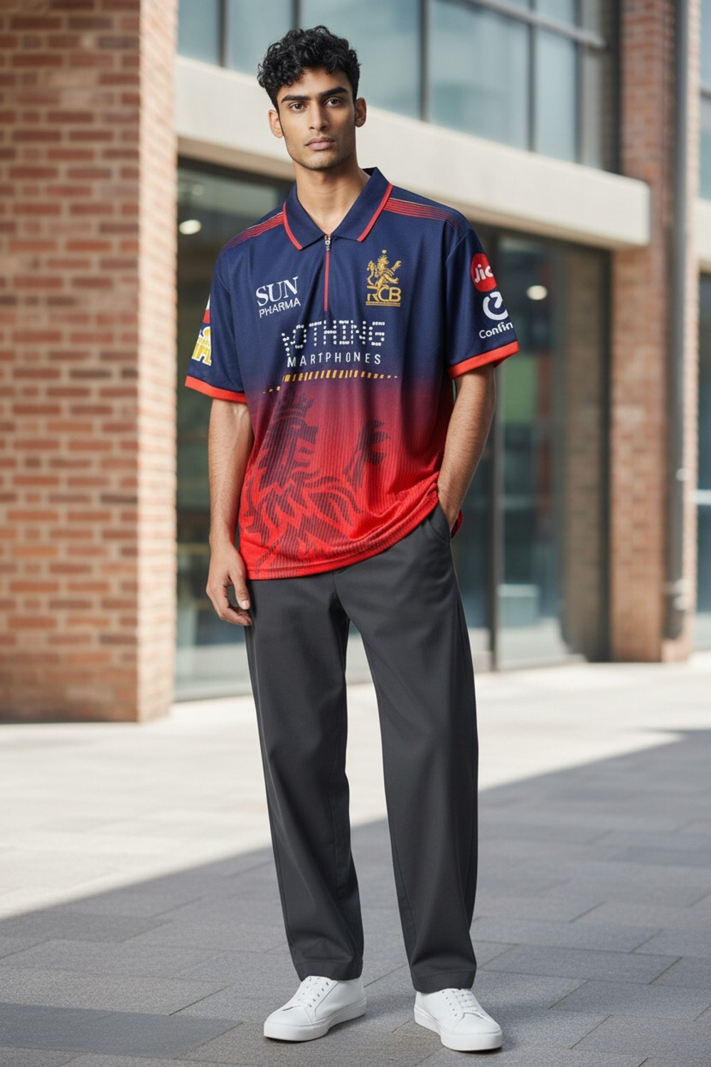 Image of UNIQUE MOMENTS Printed Men Mandarin Collar Multicolor T-Shirt