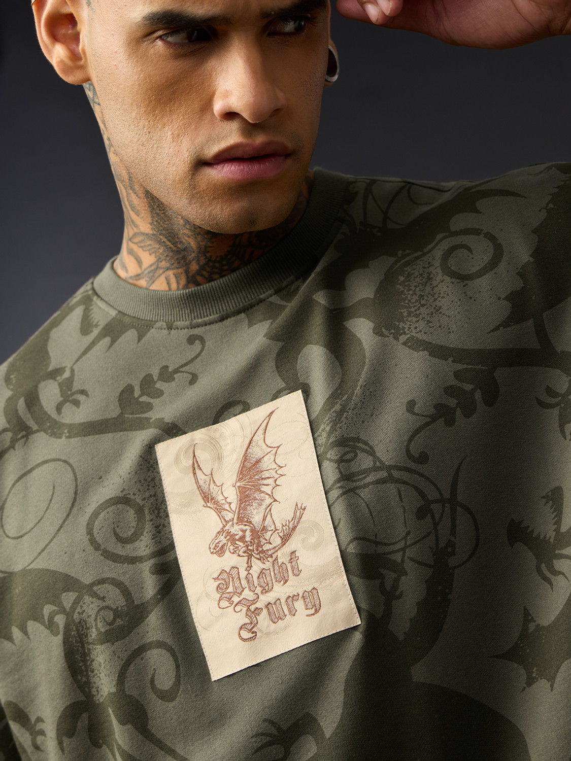 Image of The Souled Store Men Graphic Print Round Neck Pure Cotton Green T-Shirt