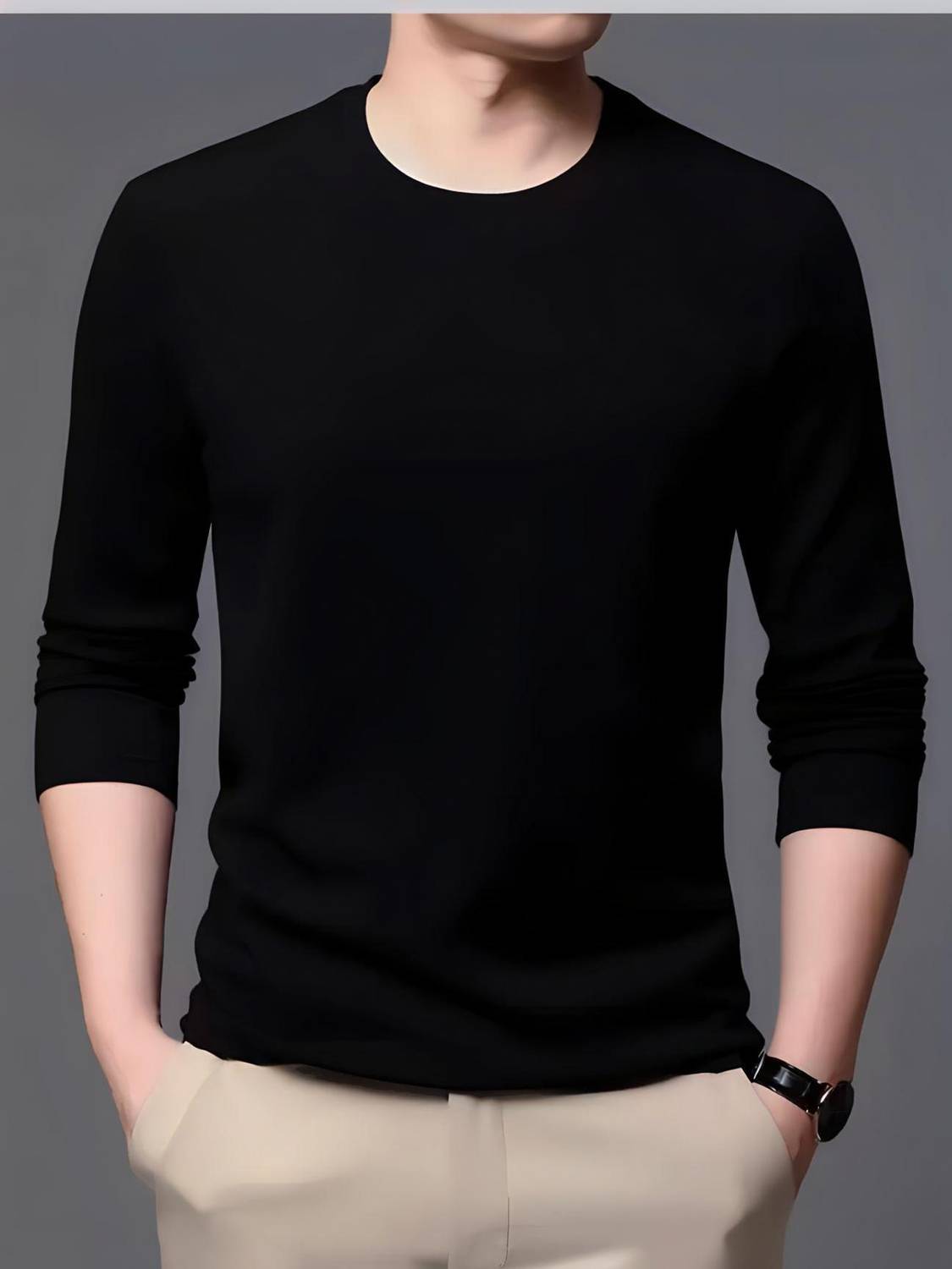 BQF Solid Men Round Neck Black T-Shirt