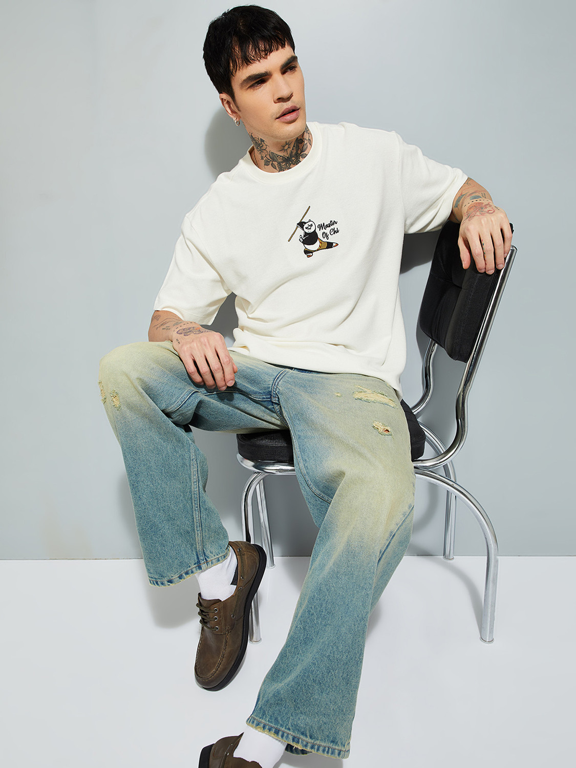 Image of MAX Printed Men Round Neck White T-Shirt