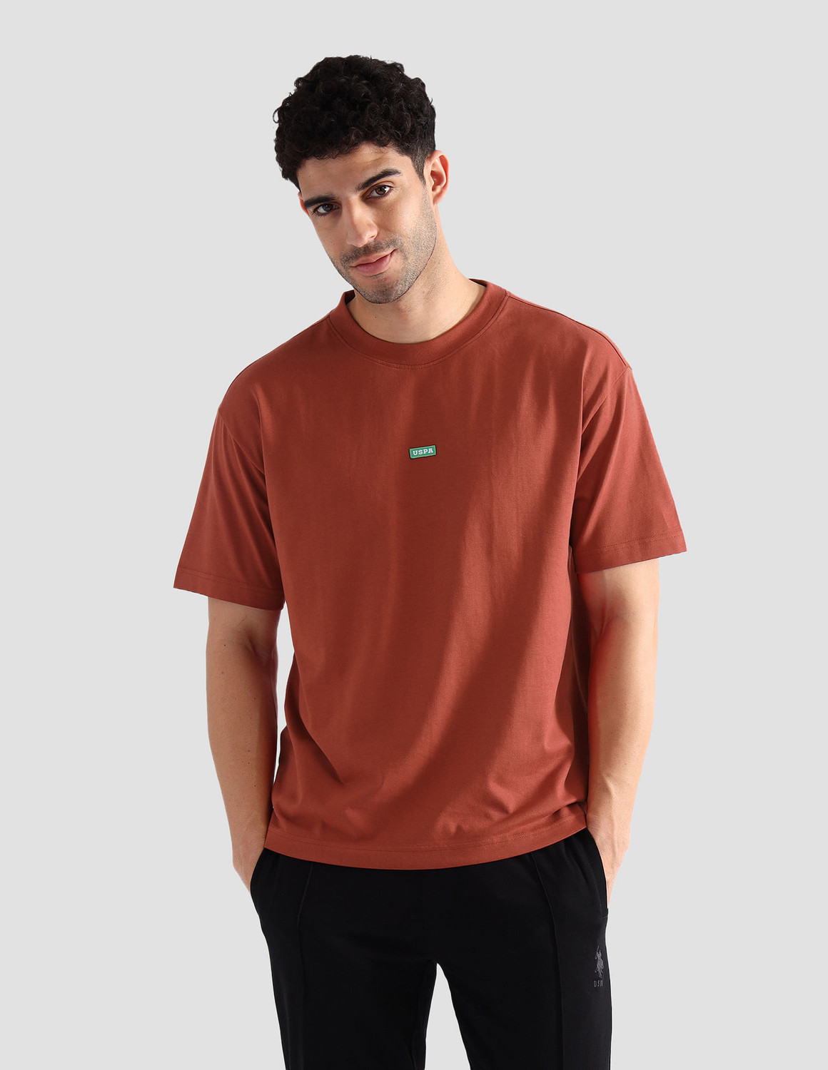 Image of U.S. POLO ASSN. Solid Men Crew Neck Orange T-Shirt