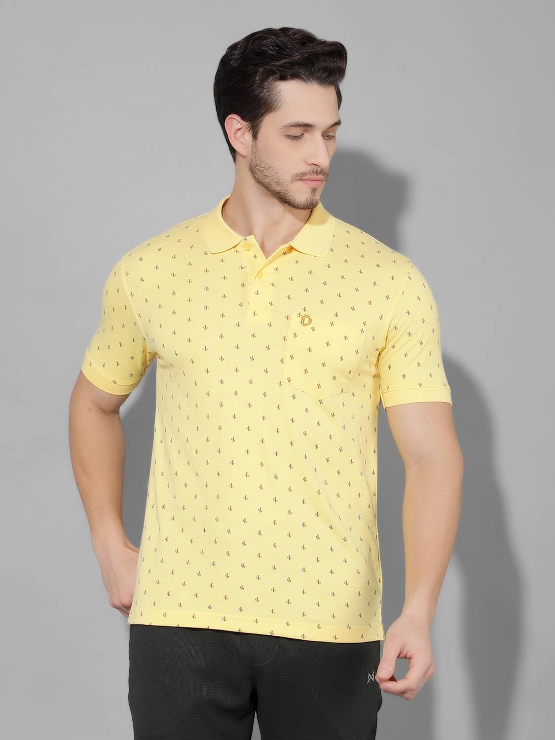 Dollar Men Printed Polo Neck Cotton Blend Yellow T-Shirt