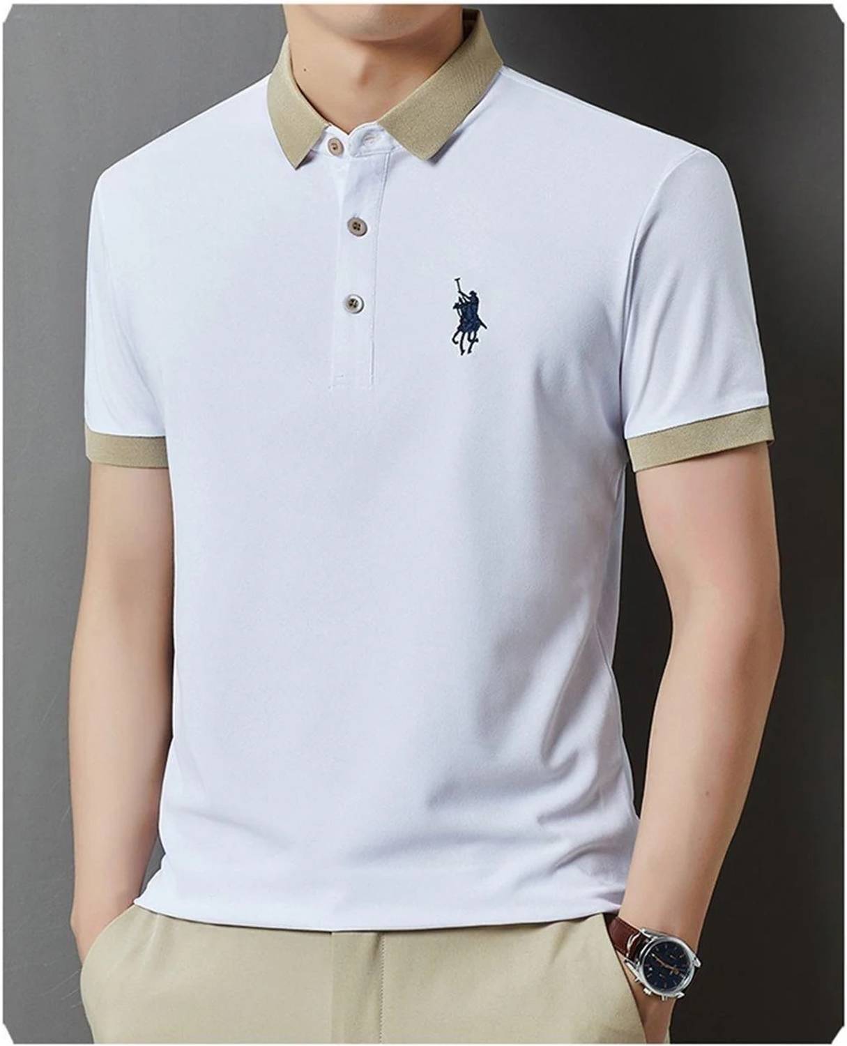 Priha Men's White Polo Neck T-Shirt - Image 3