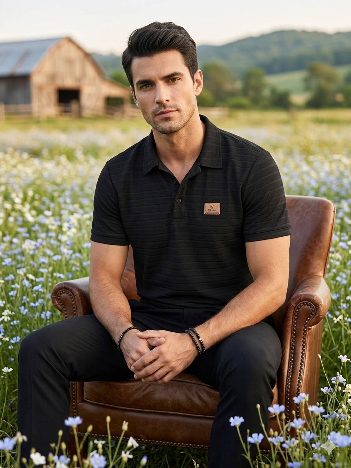 METRONAUT Self Design Men Polo Neck Elastane Black T-Shirt