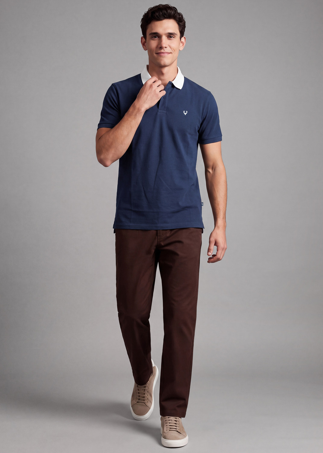 Image of Allen Solly Men Solid Polo Neck Cotton Blend Blue T-Shirt