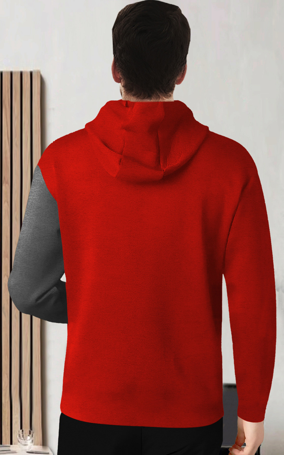 Image of BLIVE Printed Men Hooded Neck Red, Grey T-Shirt