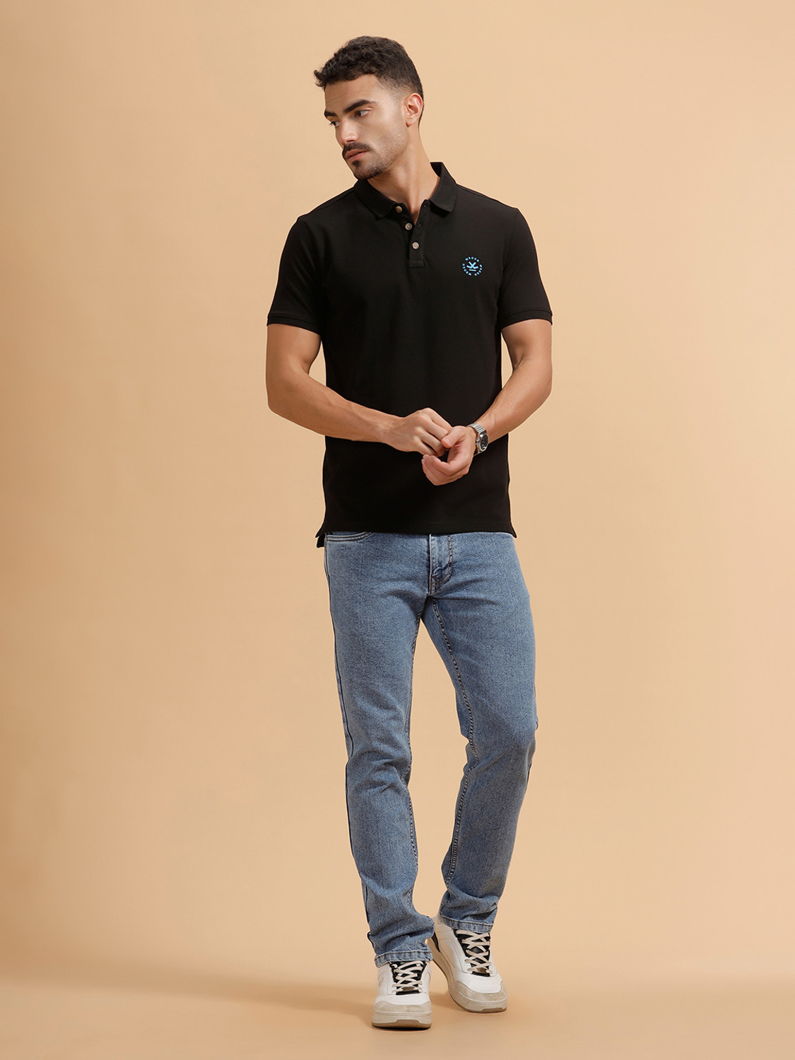 Image of WROGN Men Solid Polo Neck Pure Cotton Grey T-Shirt