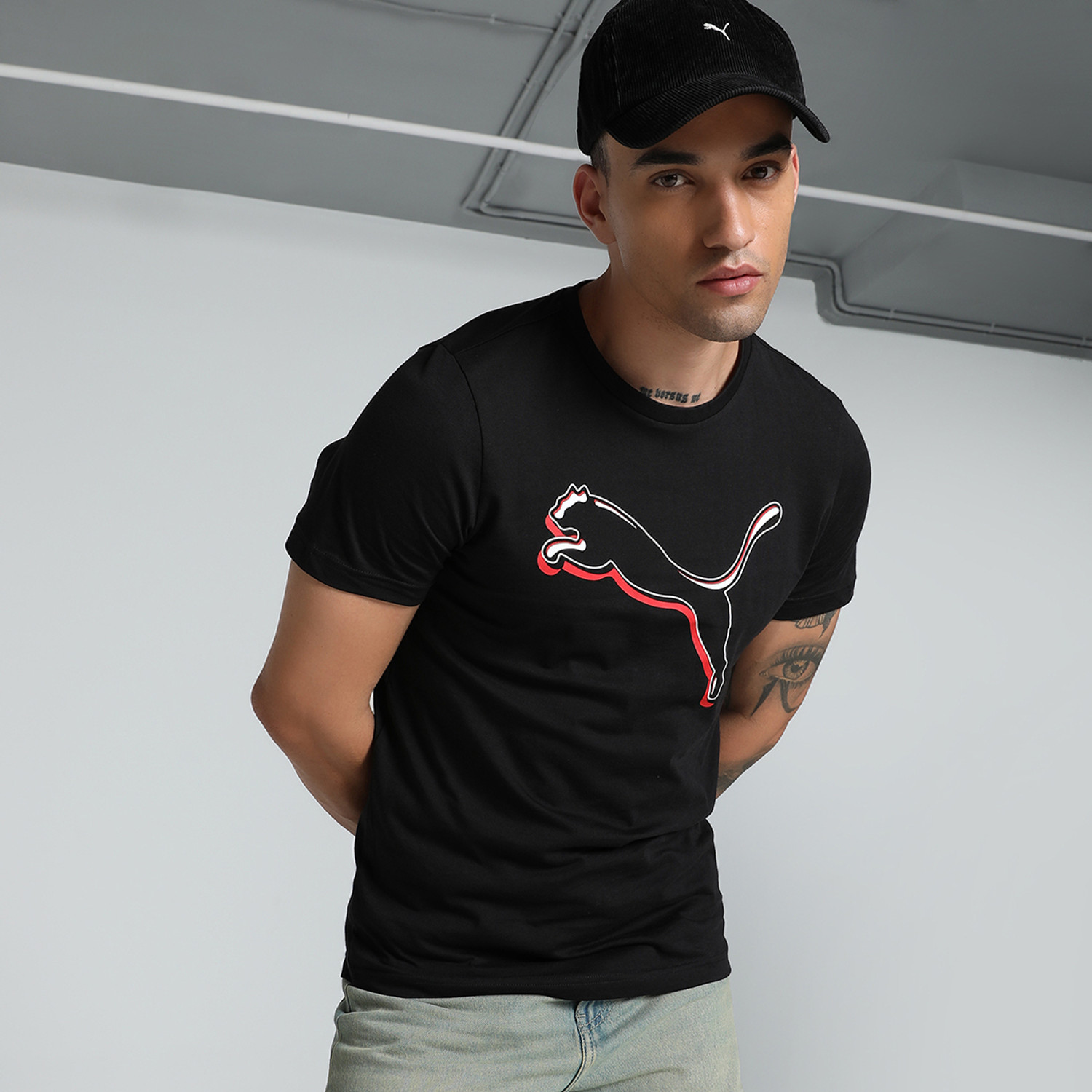 Image of PUMA Solid Men Crew Neck Black T-Shirt