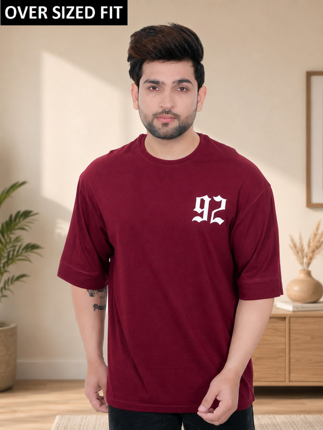 Image of E-MAX Typography Men Round Neck Maroon T-Shirt