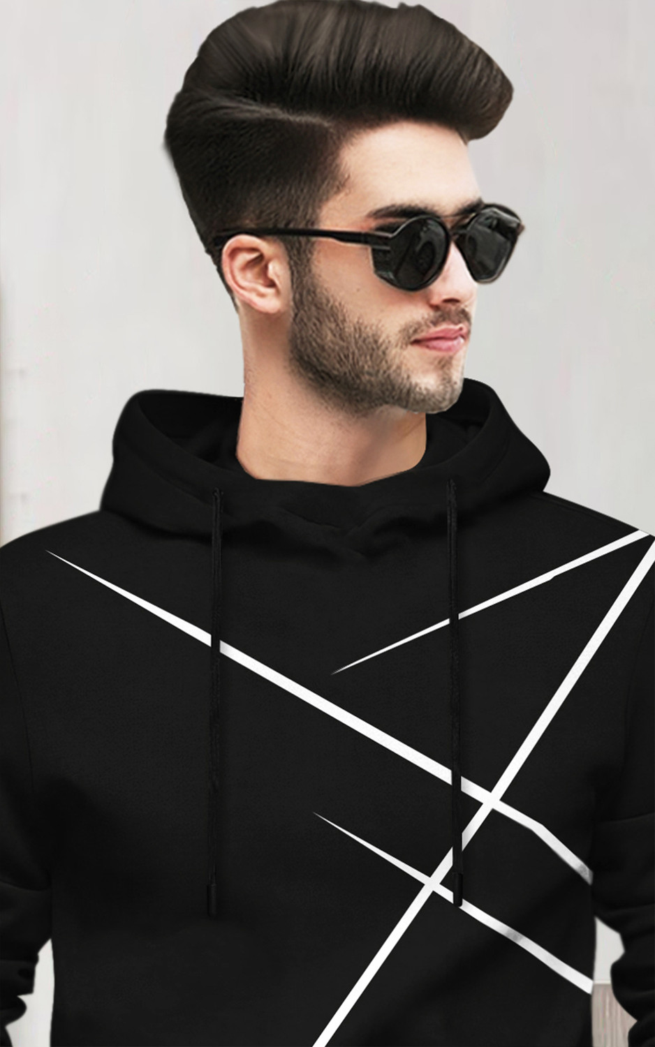 Image of BLIVE Printed Men Hooded Neck Black T-Shirt