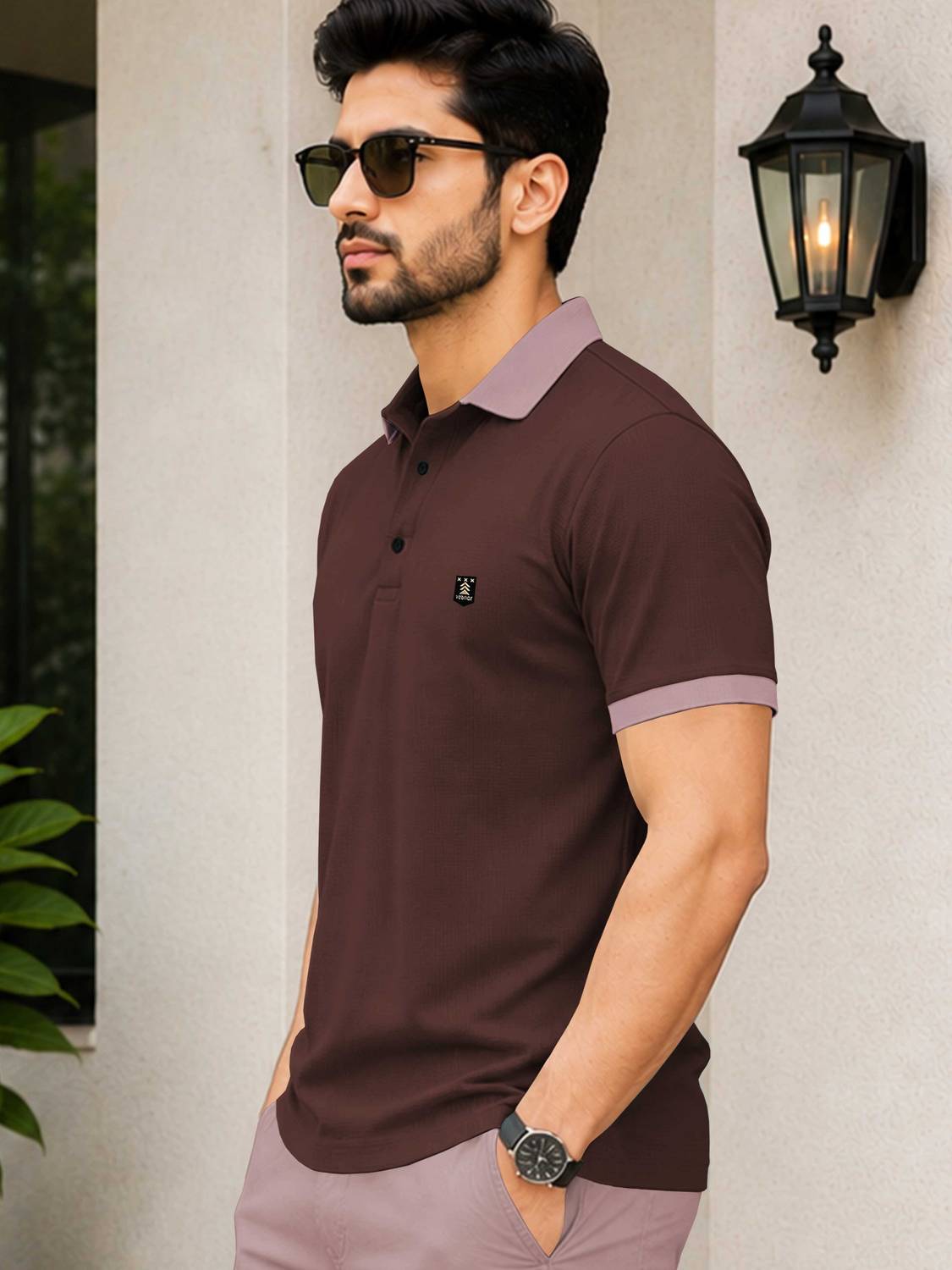 VeBNoR Colorblock Men Polo Neck Brown T-Shirt - Image 4