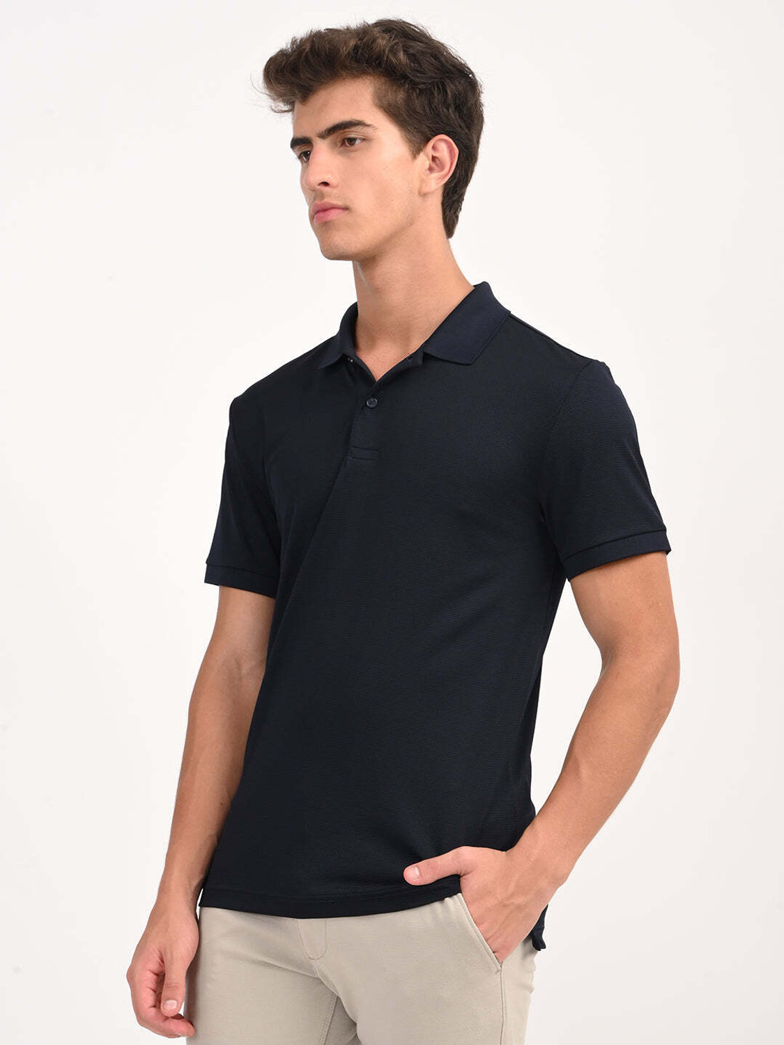 Image of LEVI'S Solid Men Polo Neck Black T-Shirt