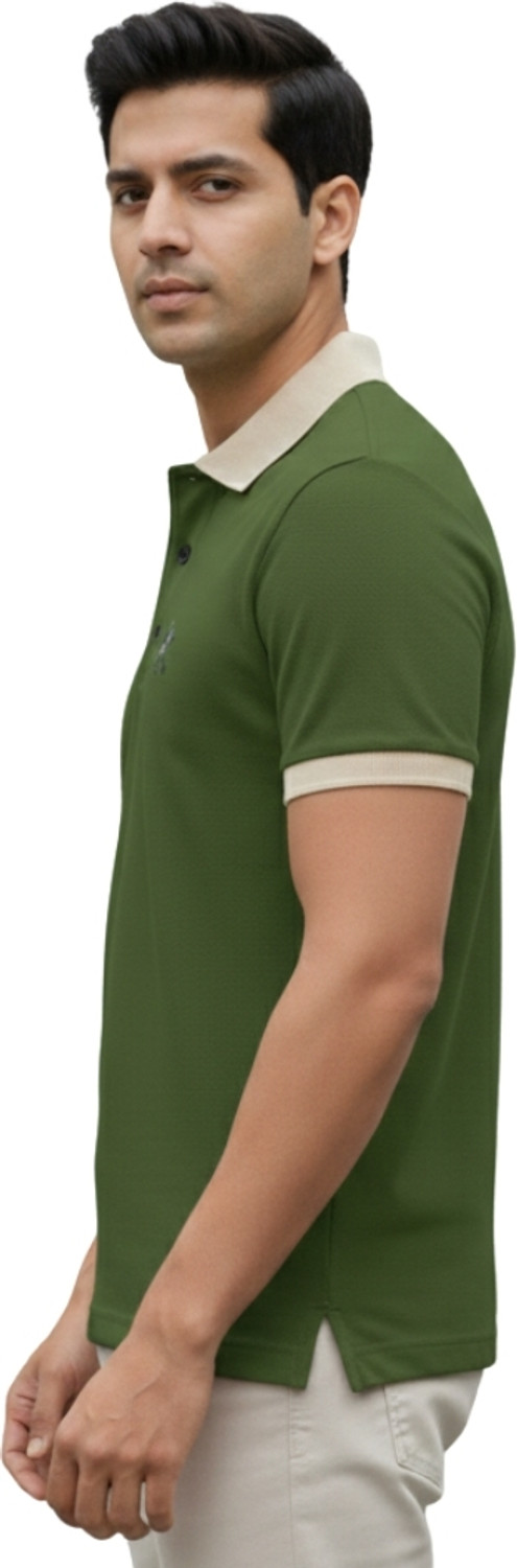 Image of Rikaro Solid Men Polo Neck Green T-Shirt
