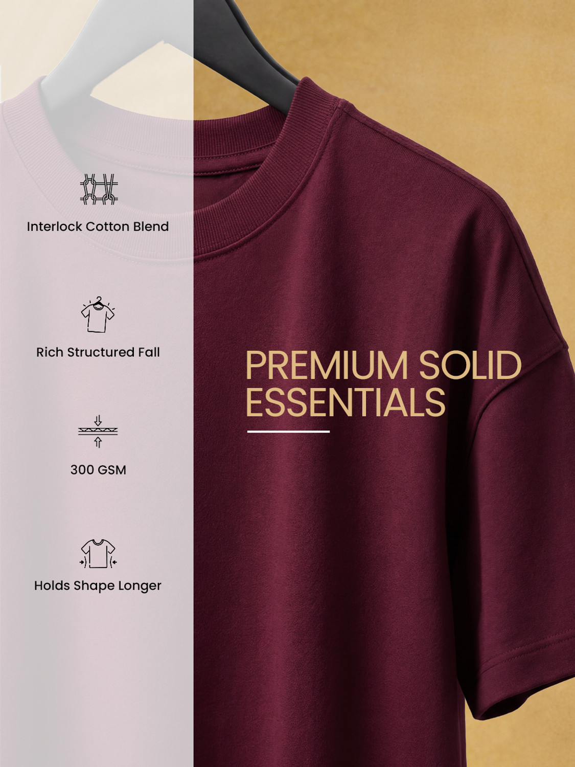 Image of The Souled Store Solid Men Round Neck Maroon T-Shirt