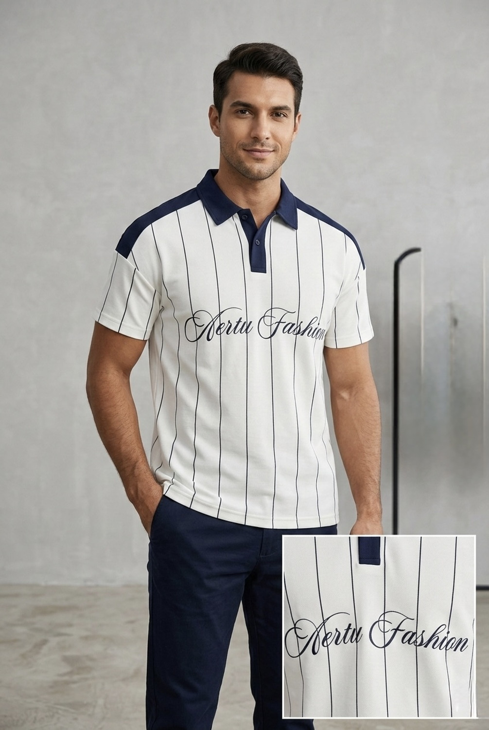 Image of AVEJO Printed, Striped Men Polo Neck Multicolor T-Shirt