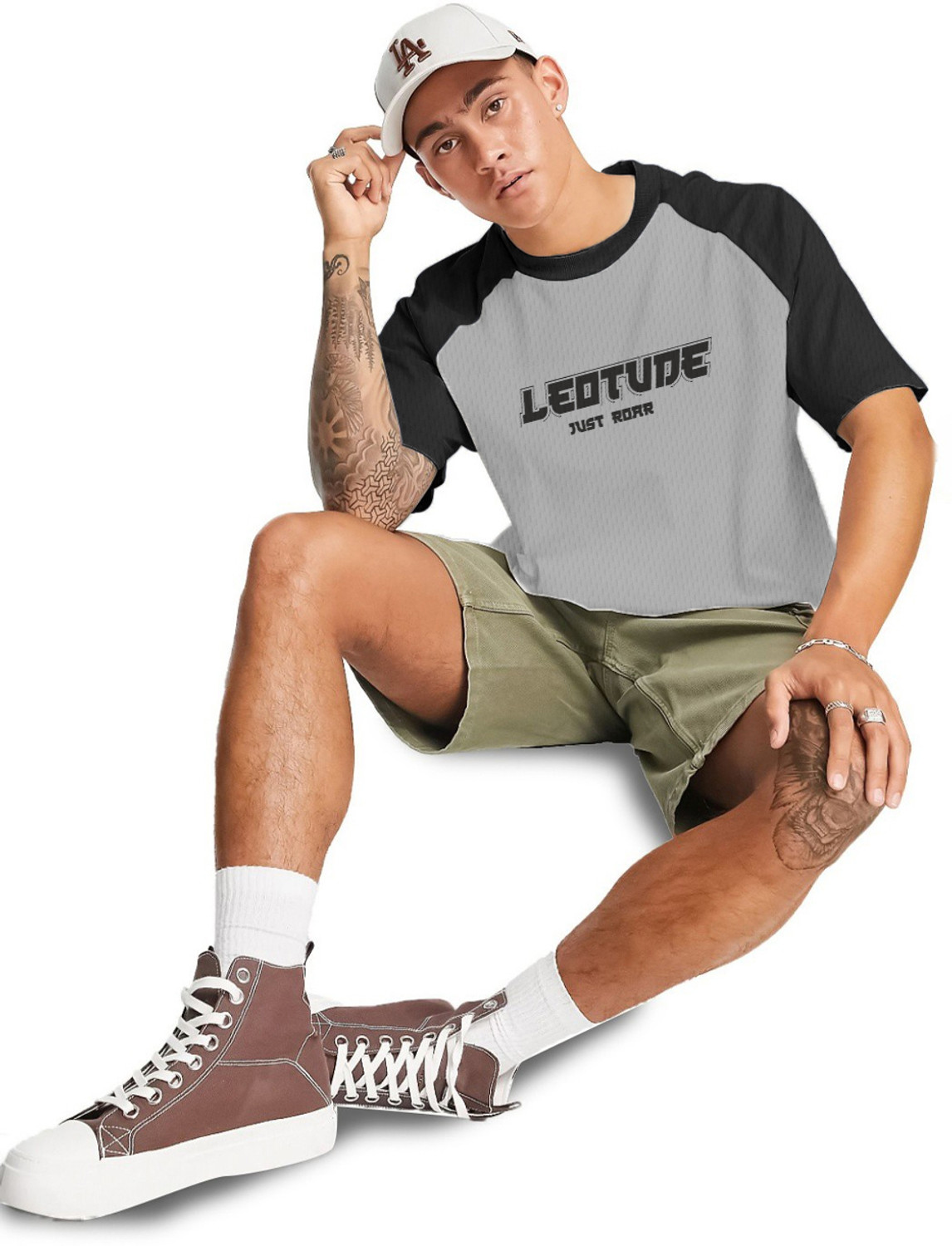 Image of Leotude Printed Men Round Neck Grey T-Shirt