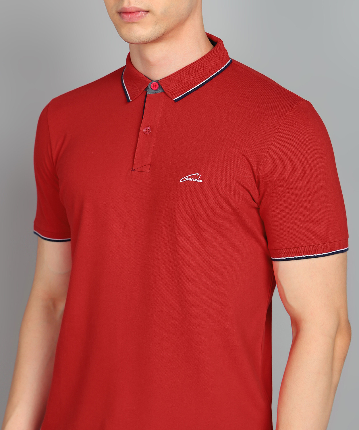 Image of Gaucha Solid Men Polo Neck Red T-Shirt