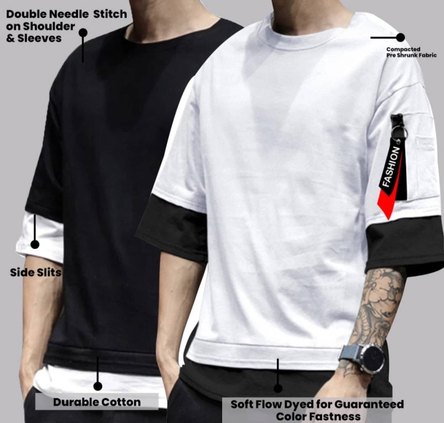 HIGHLANCETSHIRT Pack of 2 Men Colorblock Round Neck Cotton Blend