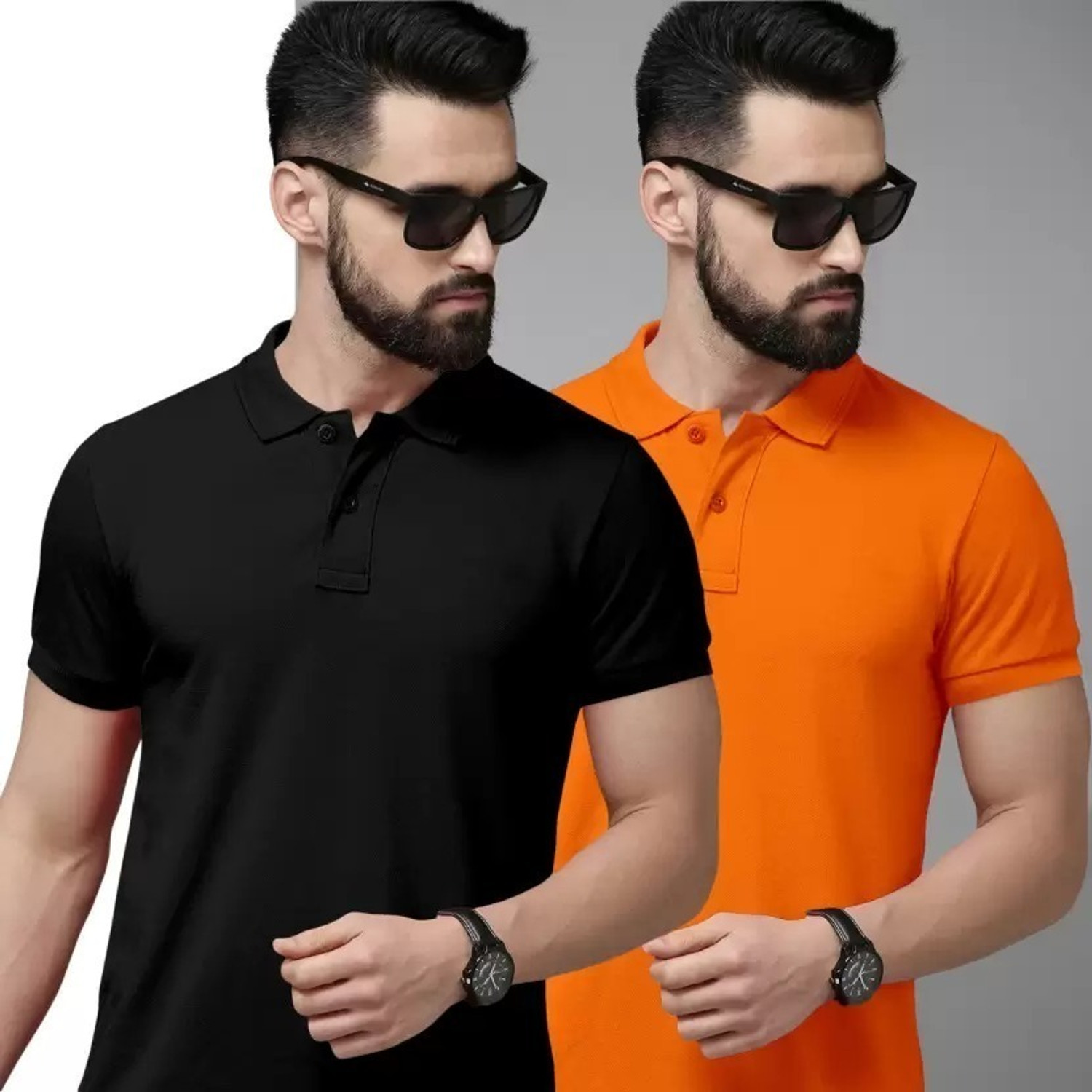 Image of balker merka Solid Men Polo Neck Black T-Shirt