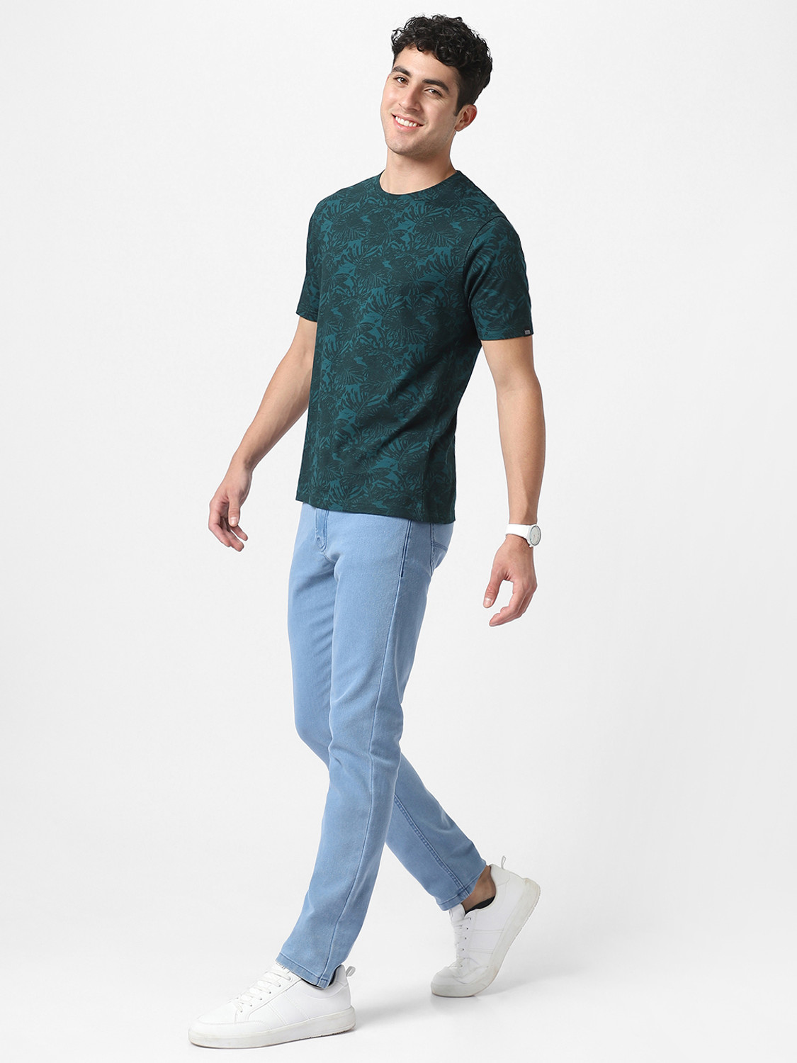 Image of Urbano Fashion Self Design Men Round Neck Dark Green T-Shirt