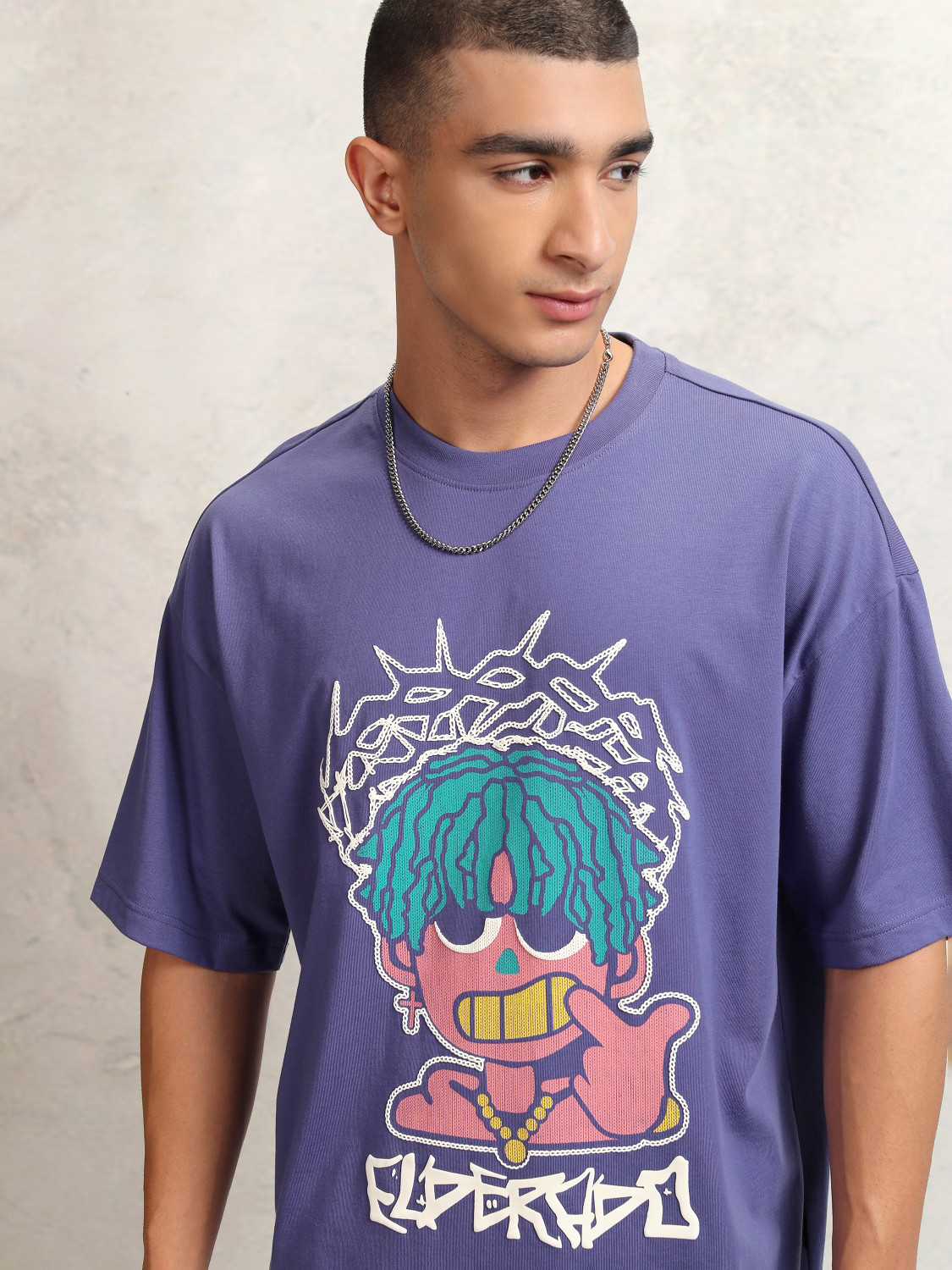 Image of HIGHLANDER Printed Men Round Neck Purple T-Shirt