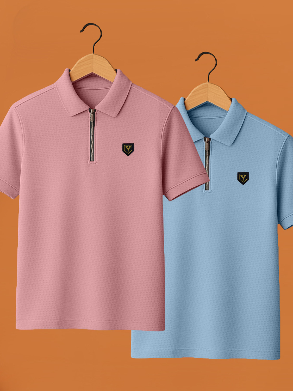 Image of Yazole Solid Men Zip Neck Pink, Light Blue T-Shirt