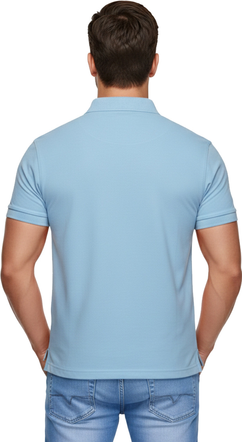 Image of METRONAUT Solid Men Polo Neck Light Blue T-Shirt