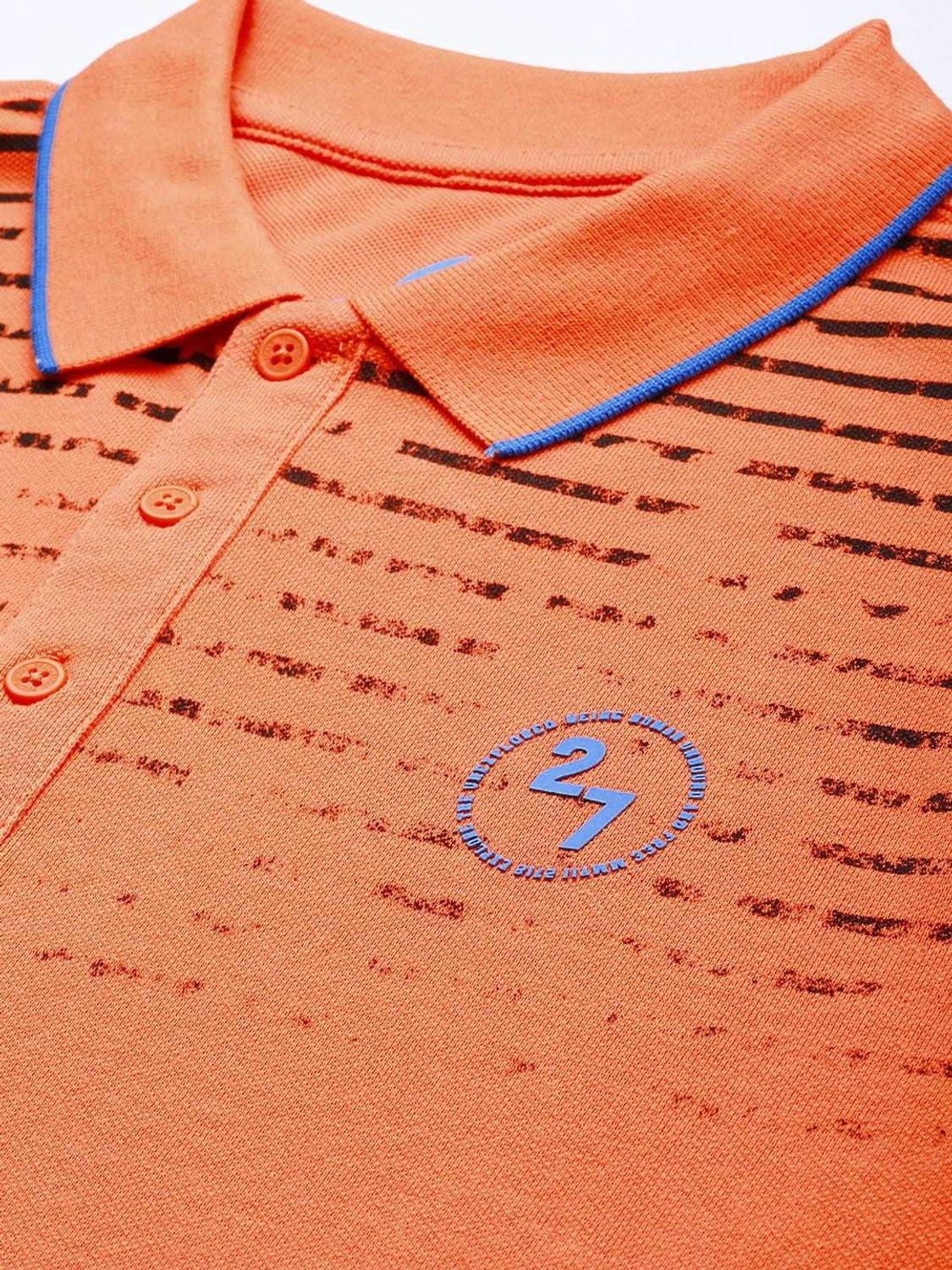 Image of BEING HUMAN Striped Men Polo Neck Orange T-Shirt