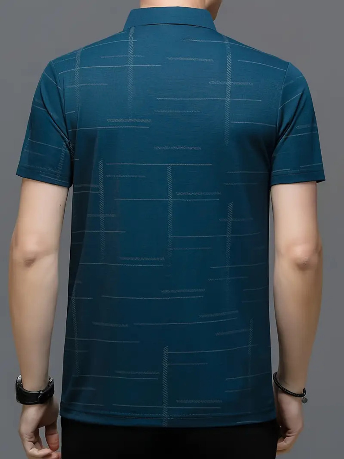 Image of Aksaclothing Men Printed Polo Neck Pure Cotton Blue T-Shirt