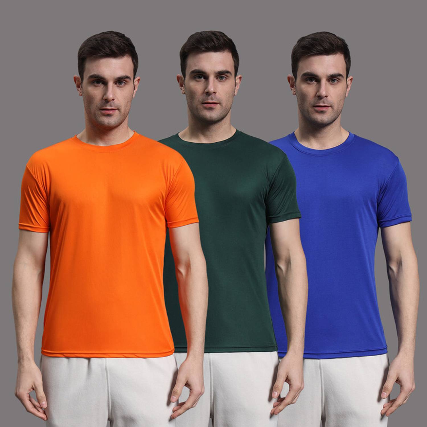 InkTees Pack of 3 Men Solid Round Neck Polyester Multicolor T-Shi