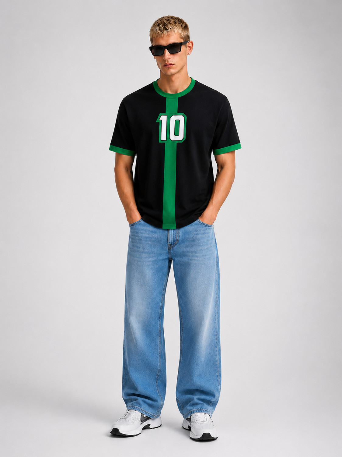 Image of Comic Times Colorblock Couple Round Neck Black, Green T-Shirt