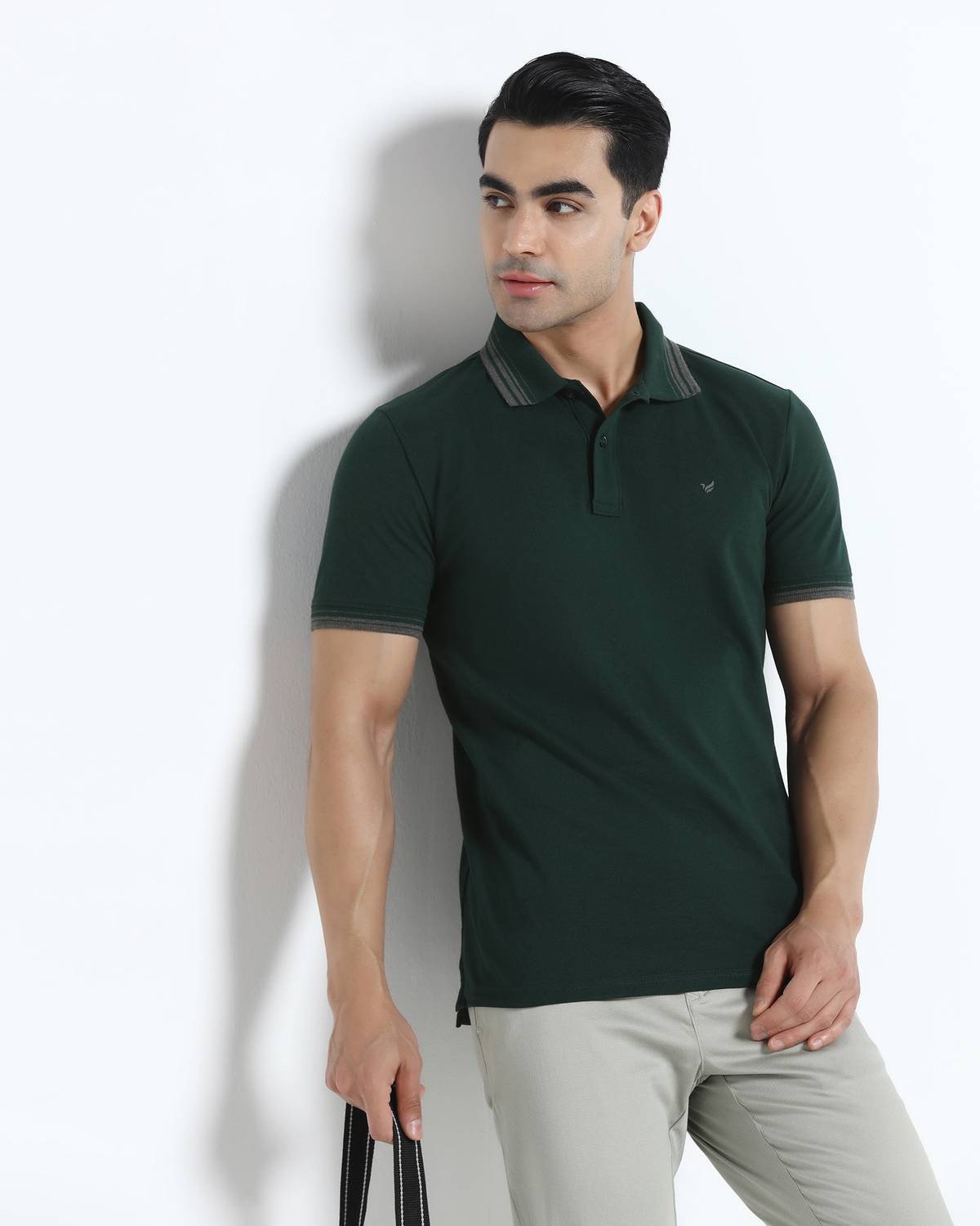 Blackberrys Solid Men Polo Neck Dark Green T-Shirt