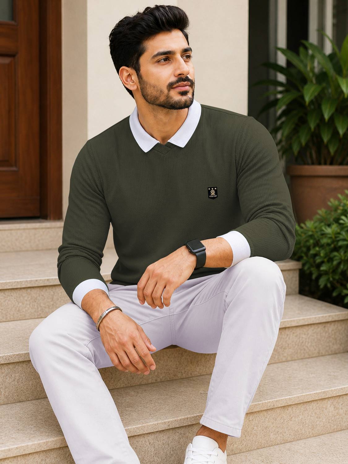 VeBNoR Men Polo Neck Green T-Shirt - Image 3