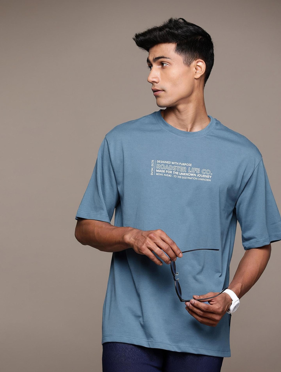 Image of Roadster Printed Men Round Neck Blue T-Shirt
