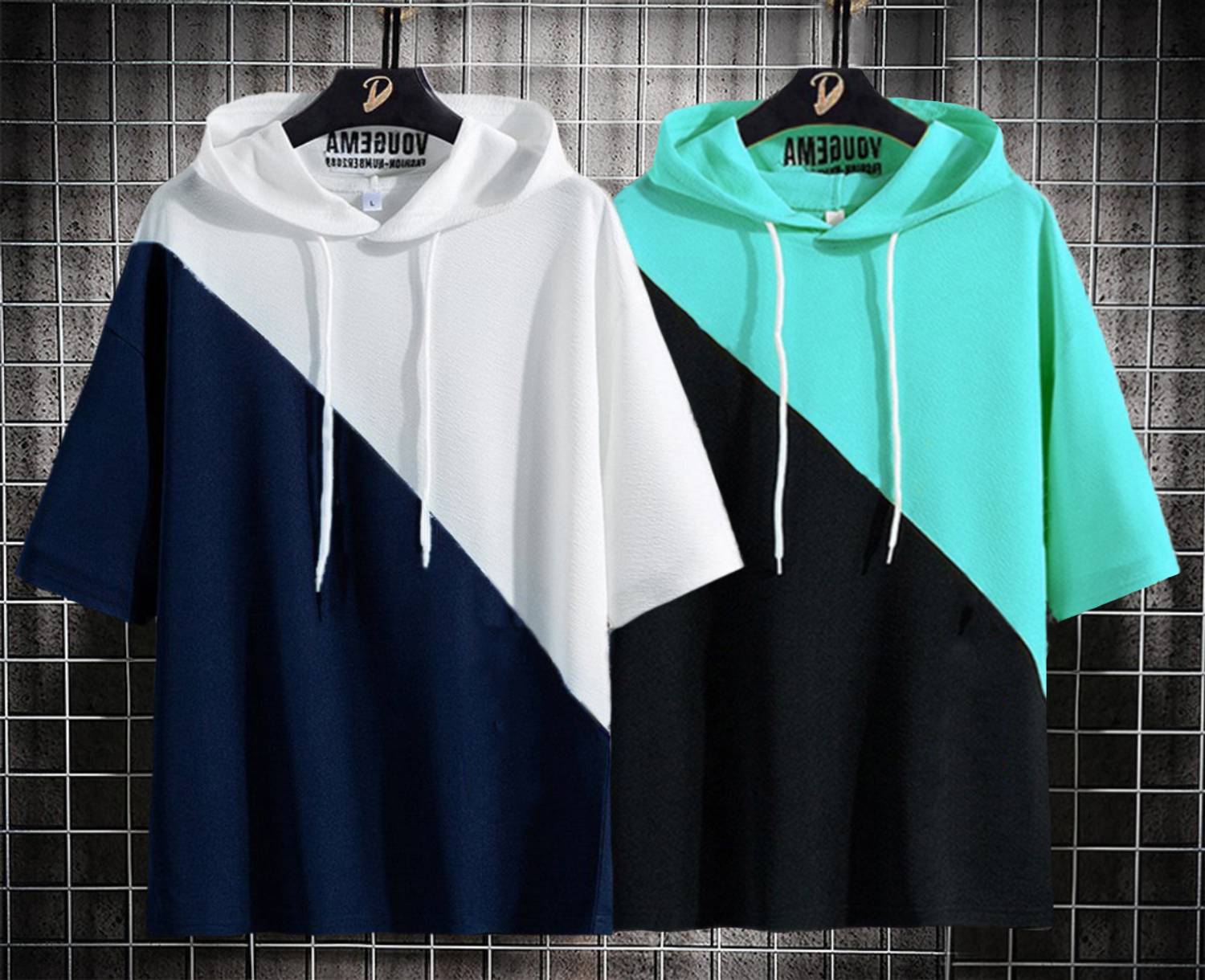Try This Pack of 2 Men Colorblock Hooded Neck Cotton Blend Navy B