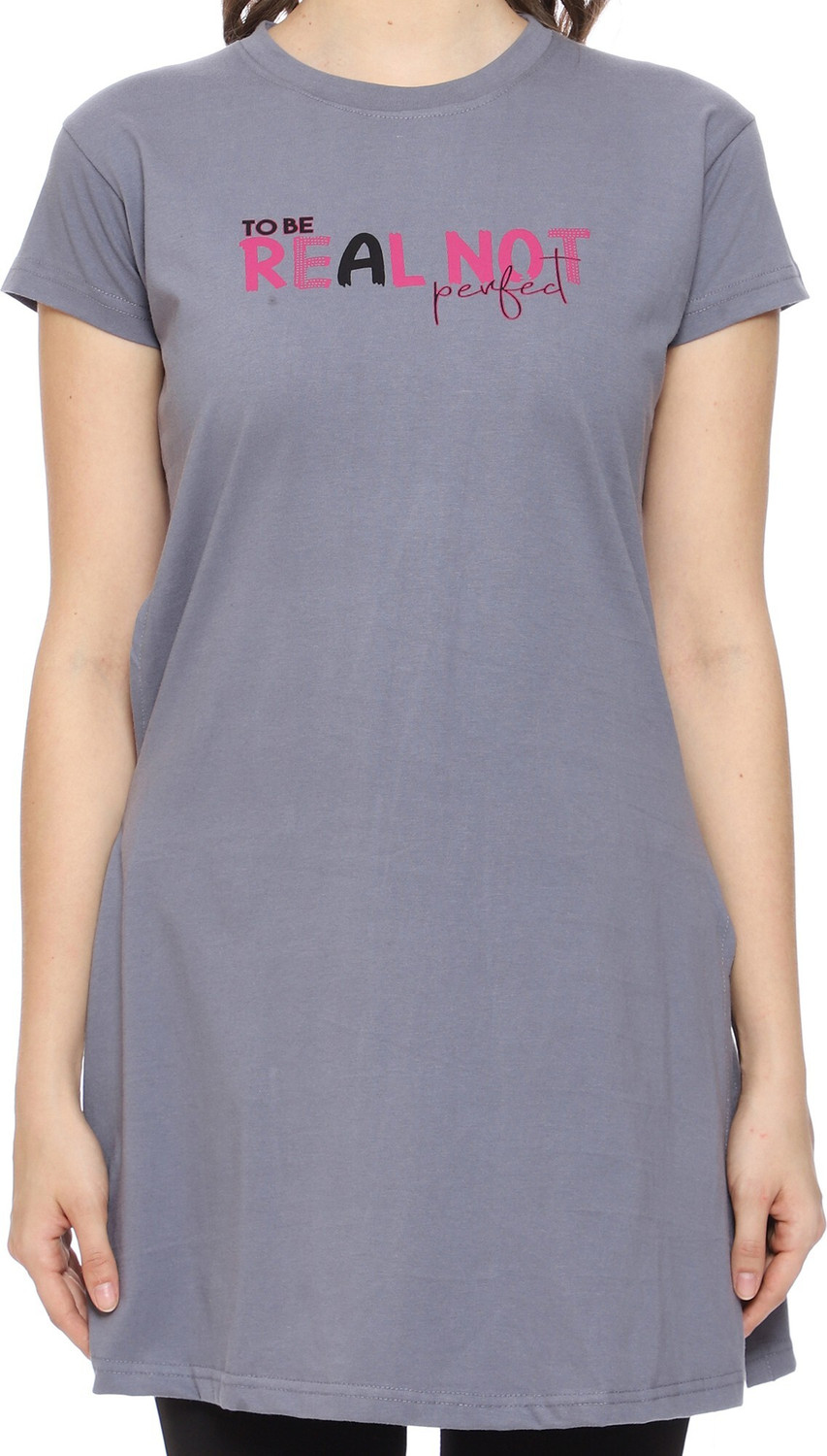 Image of TWF Typography Women Round Neck Grey T-Shirt