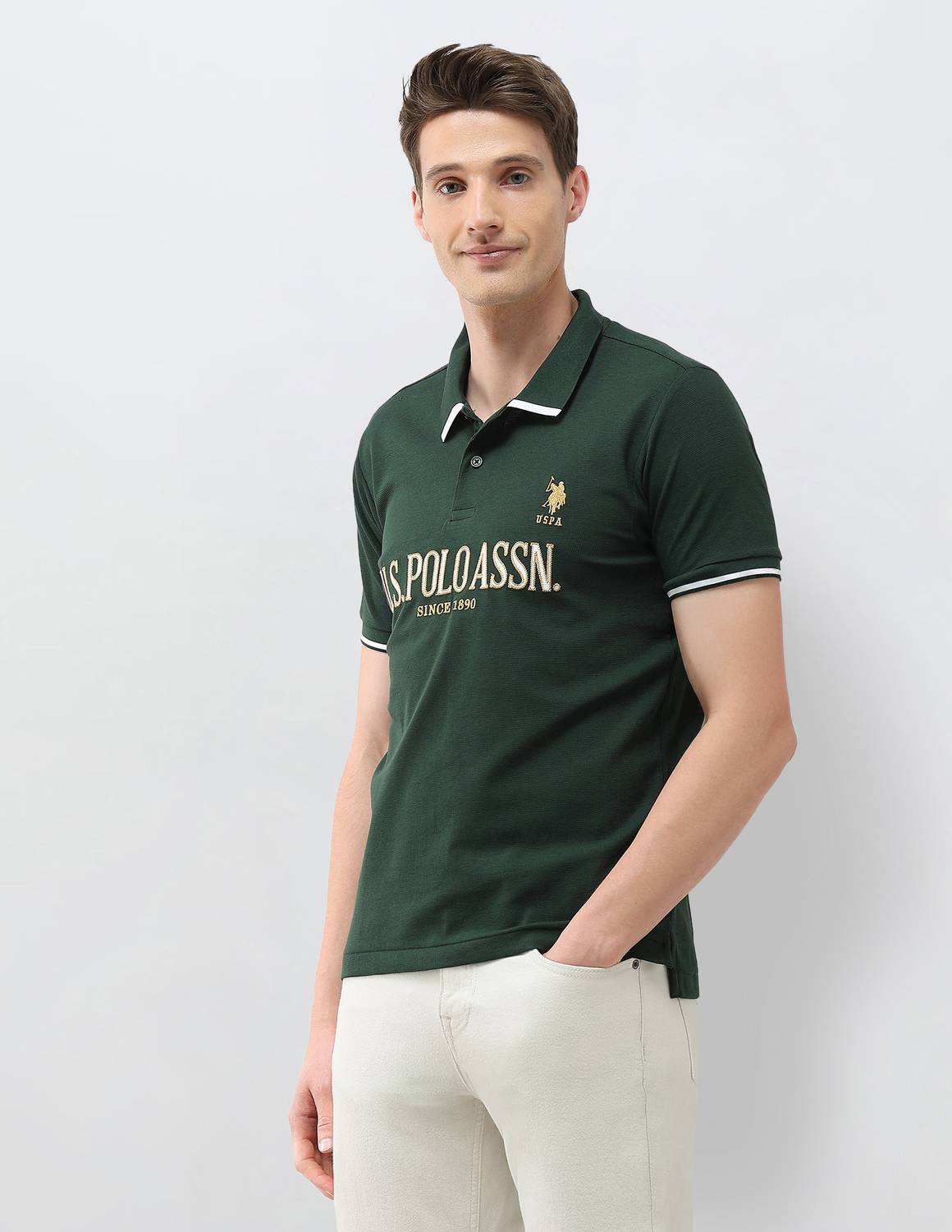 U.S. POLO ASSN. Green Men Polo Neck T-Shirt - Image 4