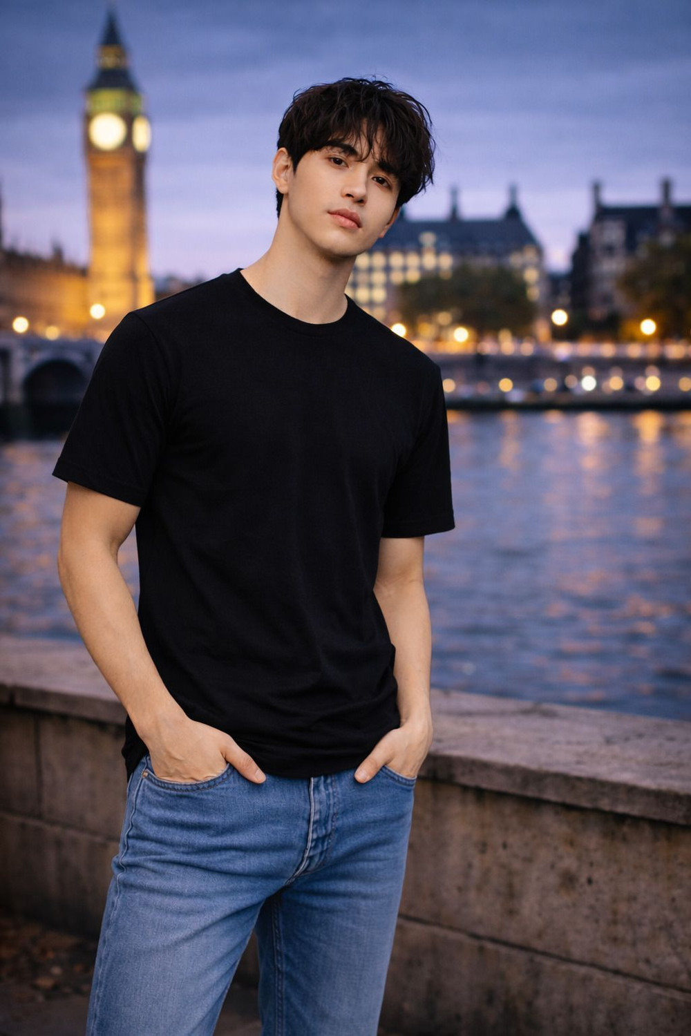 Image of LONDON COLORS Solid Men Round Neck Navy Blue, Black T-Shirt