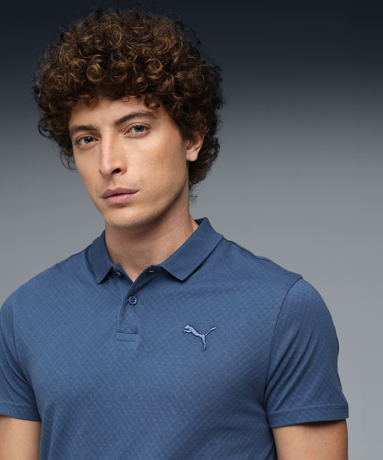 Image of PUMA Self Design Men Polo Neck Blue T-Shirt