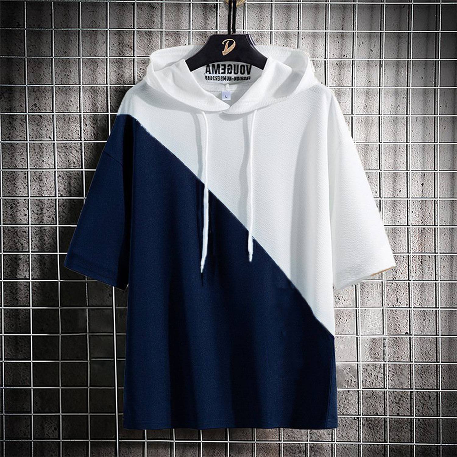 Try This Men Colorblock Hooded Neck Cotton Blend White, Blue T-Sh